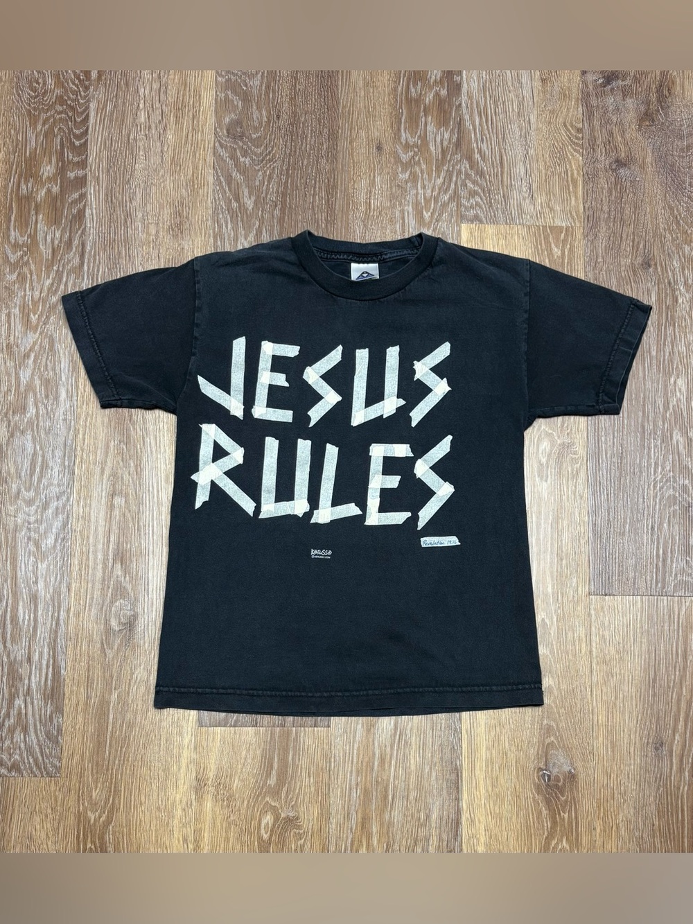 Black 'Jesus Rules' Graphic Tee - Classic Crew Short Sleeve